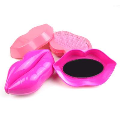 Mini Sexy Lip Shape Long Hair Comb Salon Massage Detangling Hair Brush Portable Travelling Brush With Mirror Styling Tools